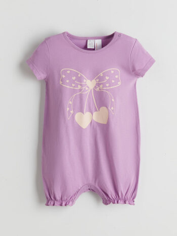 LCW Baby Lila Printed T-Shirt Neck Romper for Baby Girls