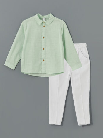 Green Basic Boys' Shirts and Pants 2 Pcs
