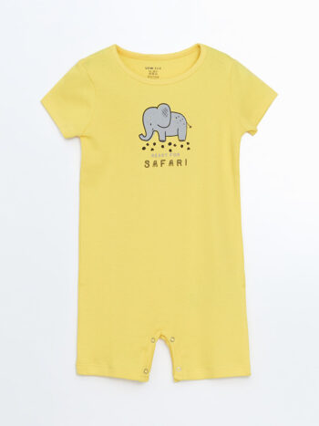 Yellow Crew Neck Printed Baby Boy Jumpsuit