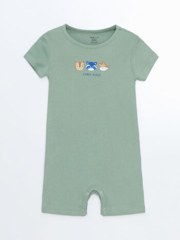 Green Crew Neck Printed Baby Boy Jumpsuit