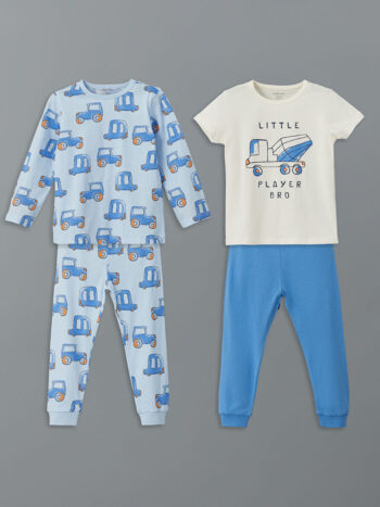 LCW Baby Beje Round Neck Printed Boys' Baby Pajama Set 2 Pieces
