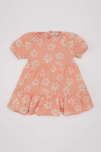 Baby Girl Floral Short Sleeve Crinkled Viscose Dress