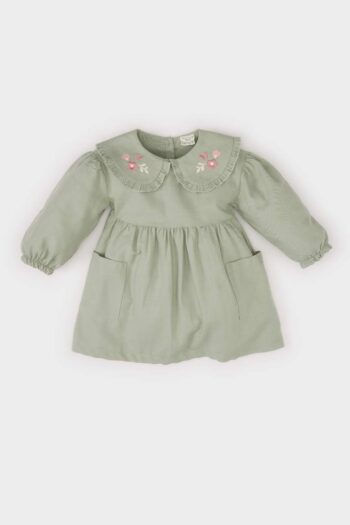 Baby Girl Rose Long Sleeve Twill Dress