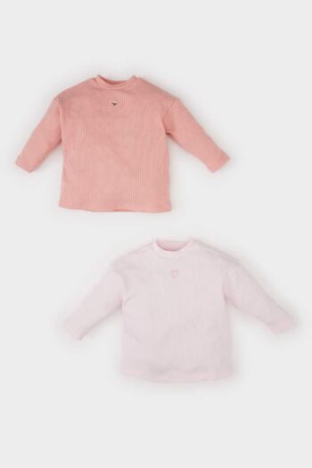 Baby Girl Newborn Bicycle Collar Embroidered Ribbed Jersey 2-Piece Long Sleeve T-Shirt