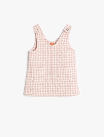 Girl's Midi Length Tweed Dress with Pockets, Cotton Blend, Sleeveless V-Neck