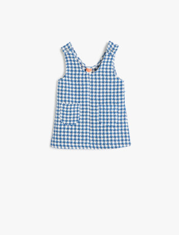 Girl's Midi Tweed Dress with Pockets - Sleeveless V-Neck Cotton Blend