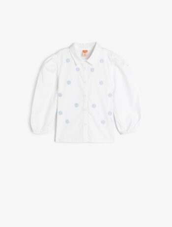 Cotton Floral Embroidered Long Sleeve Shirt for Baby Girls