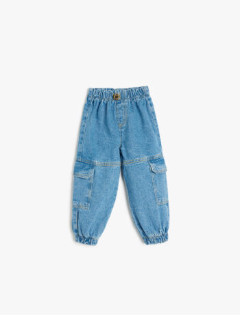 Girl's High-Waisted Cargo Pocket Cotton Jogger Jeans