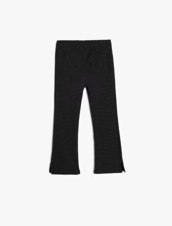 Girl's Basic Spanish Flared Leggings with Single Pocket and Ribbed Slit Detail
