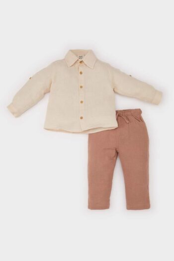 Boys' Baby 2-Piece Muslin Long Sleeve Shirt with Elastic Waist Pants