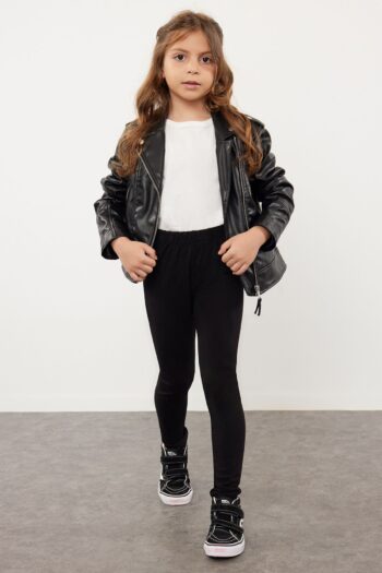 TRENDYOLKIDS Black Girls' Basic Knit Leggings TKDSS24TA00005