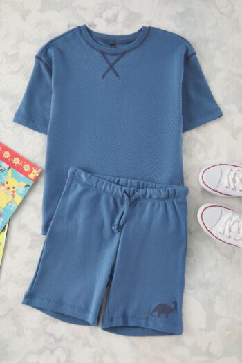 TRENDYOLKIDS Indigo Boys' Plain Knit Set TKDSS25AU00029