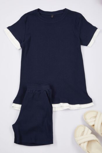 TRENDYOLKIDS Navy Blue Boys' Plain Knit Two-Piece Set TKDAW25AU00075