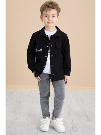 Cansın Mini Black Pocket-Collared Shirt and Jeans Set for Boys - 3-Piece Outfit 20022