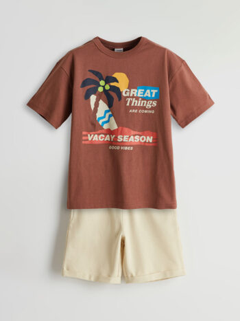 LCW Kids Brown Crew Neck Boys T-Shirt and Shorts