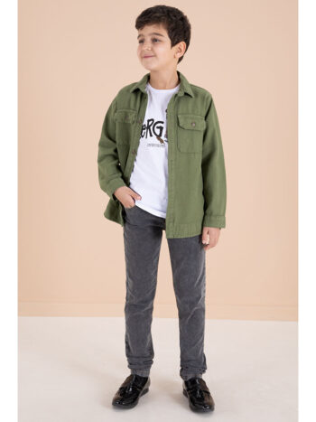 Cansın Mini Khaki Pocket Chest Shirt and Jean Pants Set for Boys 3-Piece Outfit 19967