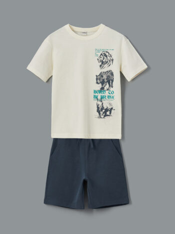 LCW Kids  Off-White Crew Neck Boys' T-Shirt and Shorts