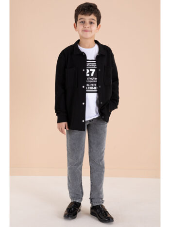 Cansın Mini Black Emblem Shirt and Jean Pants 3-Piece Set for Boys 19994