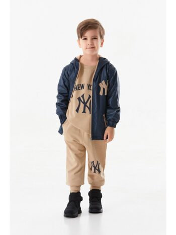 Fullamoda                                            Lacivert New Embroidered Jogger 3-Piece Set for Boys