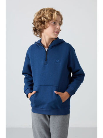 TOMMYLIFE Thick Navy Blue Cotton Soft Textured Standard Fit Embroidered Boys Sweatshirt - 1124