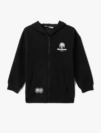 Boys' Hooded Zippered Sweatshirt with Palm Print Detail