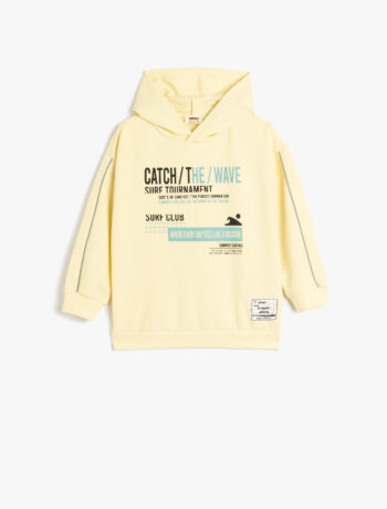 Boys' Hooded Long Sleeve Oversized Sweatshirt with Slogan Print