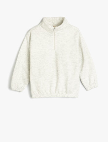 Boys' Half-Zip Detail Stand Collar Long Sleeve Basic Sweatshirt