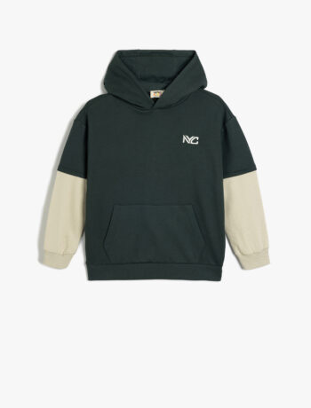 Boys' Hooded Sweatshirt with Printed Detail, Long Sleeve, Cotton