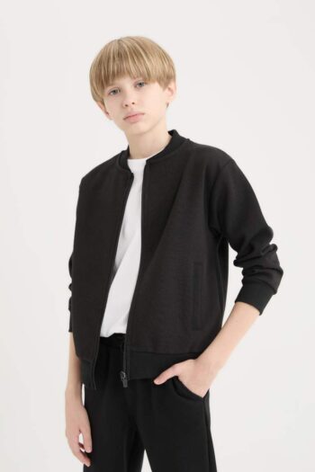 Boys' College Collar Zip-Up Pocket Bomber Cardigan