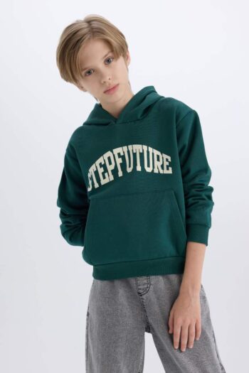 Boys' Hooded Printed Pocket Thick Sweatshirt