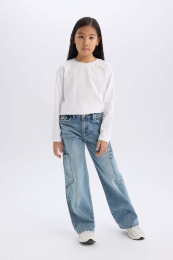 Girl's Wide Leg Cargo Loose Fit Jeans