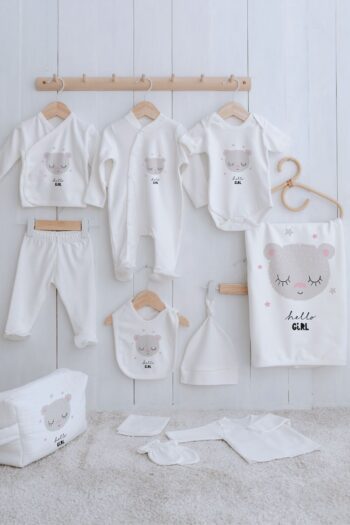 Tuğba Kuğu Organic 11-Piece Hospital Exit Set - Pure Baby - Girl Baby Teddy Bear
