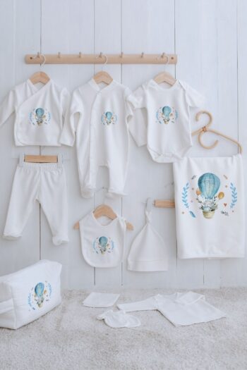Tuğba Kuğu Organic 11-Piece Hospital Set - For Baby - Blue Balloon Elephant