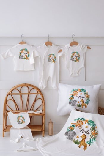 Lilabio 100% Organic Personalized Name Hospital Exit Safari Set of 10