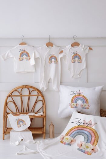 Lilabio %100 Organic Personalized 10-Piece Rainbow Hospital Exit Set