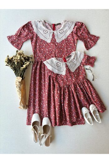 MY LITTLE BOUTIQUE Vintage Peter Pan Collar Burgundy Floral Mother-Daughter Dress Set (SOLD INDIVIDUALLY)