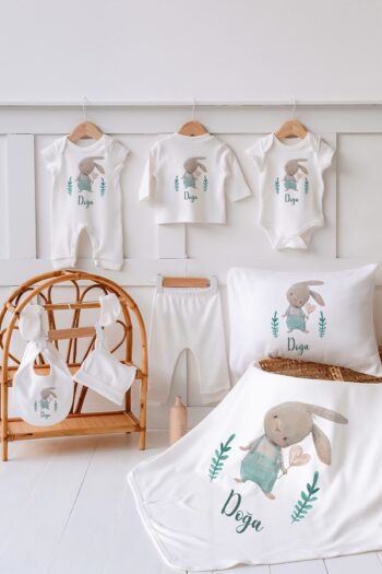 Lilabio 100% Organic Personalized Summer 10-Piece Hospital Exit Bunny Set