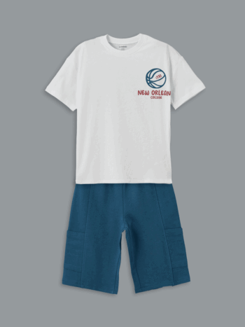 LCW Kids White Bicycle Collar Baby Boy T-Shirt and Shorts Set of 2