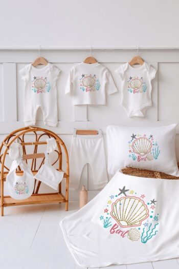 Lilabio 100% Organic Custom Name Summer 10-Piece Hospital Outing Seashell Set