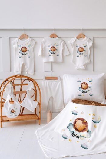 Lilabio 100% Organic Custom Name Summer Hospital Exit Set of 10 - Lion