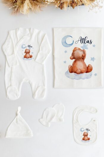 Lilabio 100% Organic Personalized Name 5-Piece Hospital Exit Romper Set Bear