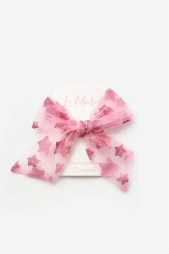 Rose Pink Glittery Star Tulle Hair Clip for Girls