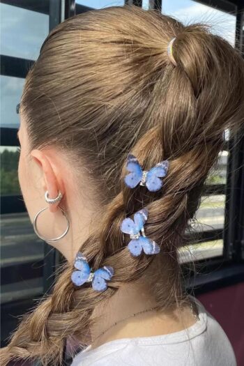 Blue Butterfly Figurine 3-Piece Hair Earring Set for Girls