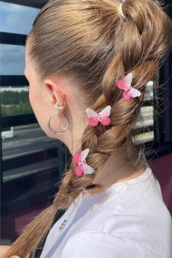Pink Butterfly Figurine 3-Piece Hair Earrings for Girls