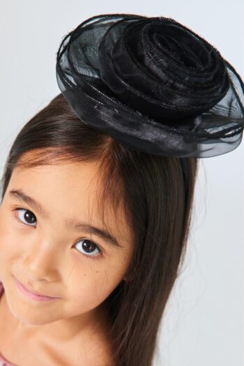 Black Organized Girl's Headband with Rose Detail