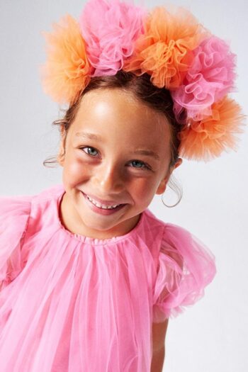 Fuchsia Shades 5-Piece Tulle Pom-Pom Headband for Girls