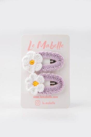 Lila Knitted Flower 2-Piece Hair Clip Set