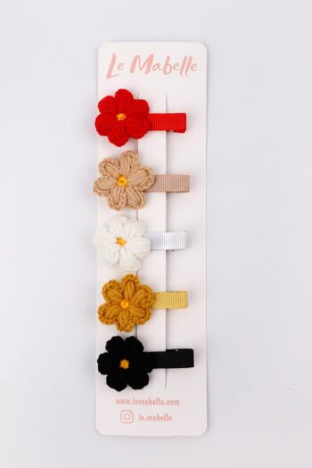 Multicolored Clay Braided Daisy 5-Piece Hair Clip Set for Girls