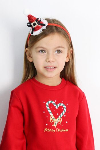 Red Sequin Pom-Pom Detailed Cone Shaped Headband for Girls