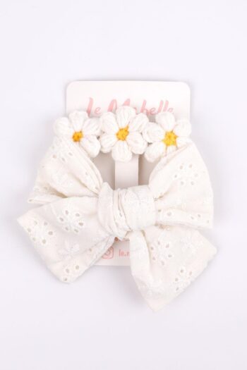 Beige Fisto Bow Crochet Flower 2-Piece Clip Hairpin